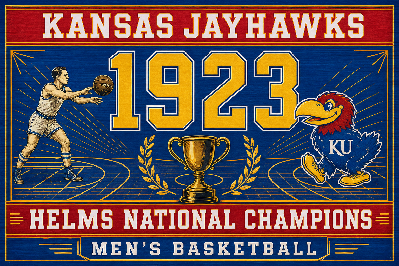 Kansas Jayhawks 1923 Men’s Basketball Championship Wall Art