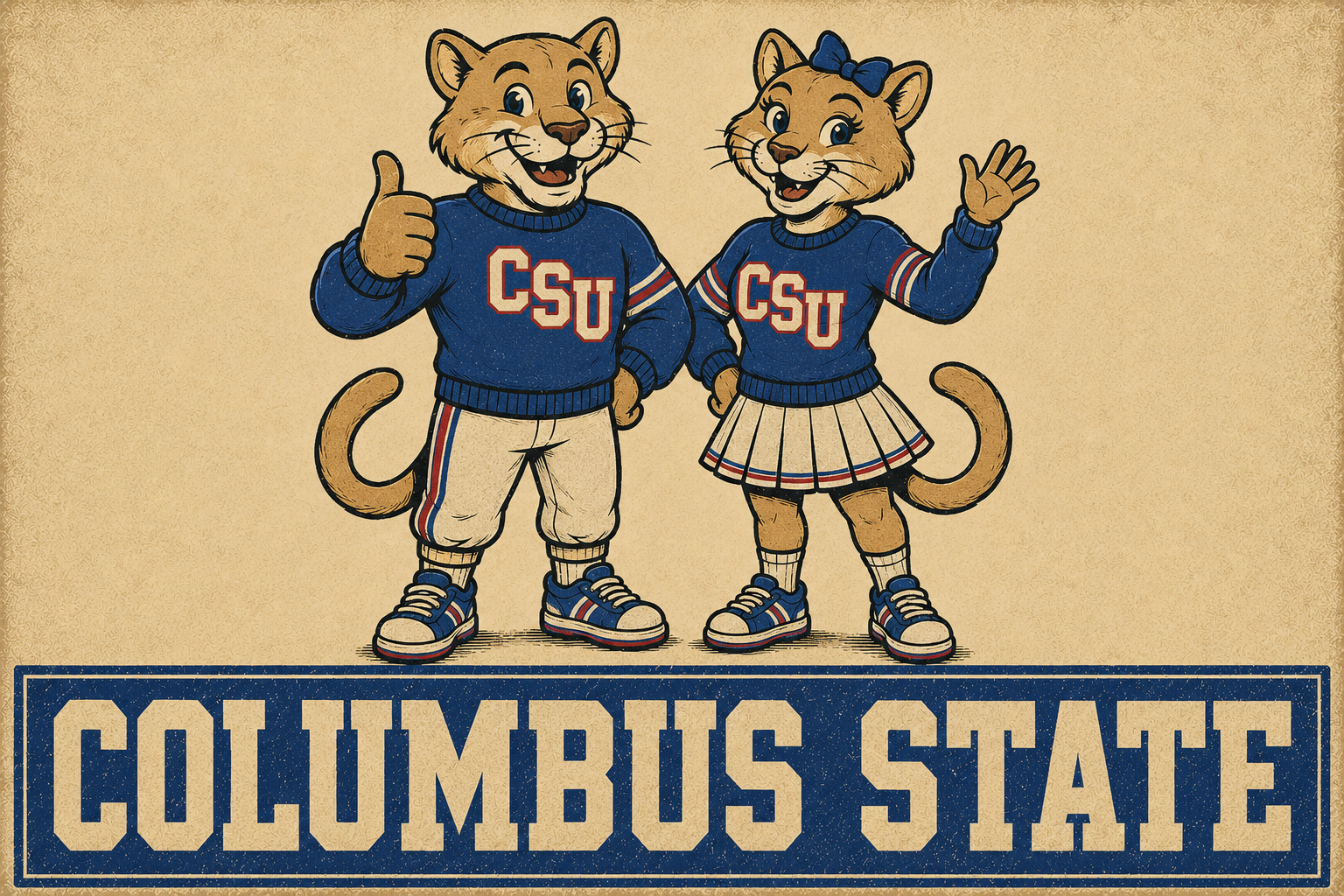Columbus State Feline Mascot Vintage-Style Poster