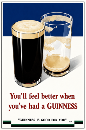 Guinness-Style Beer Advertising Poster with Two Pint Glasses
