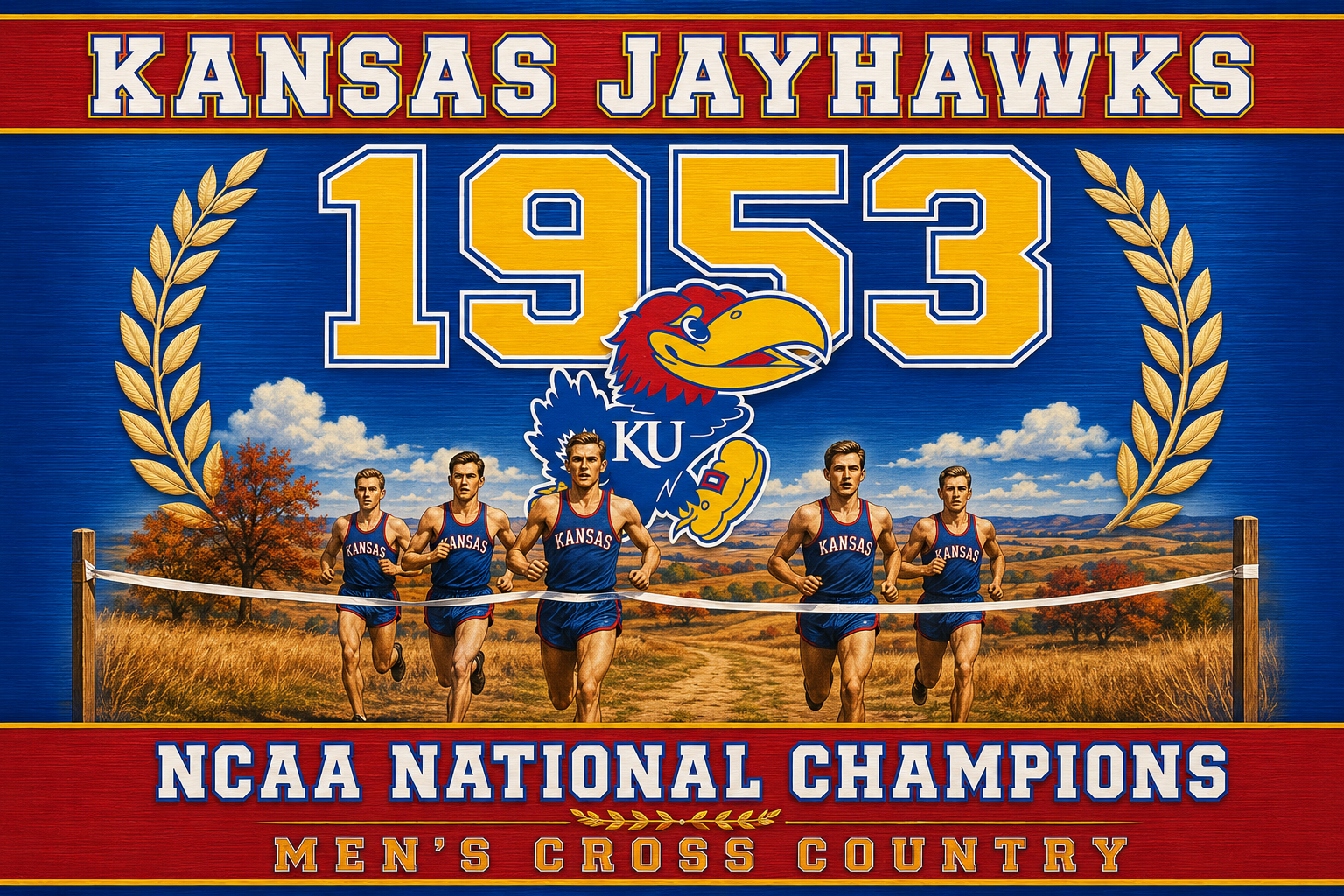 Kansas Jayhawks 1953 Men’s Cross Country Champions Wall Art