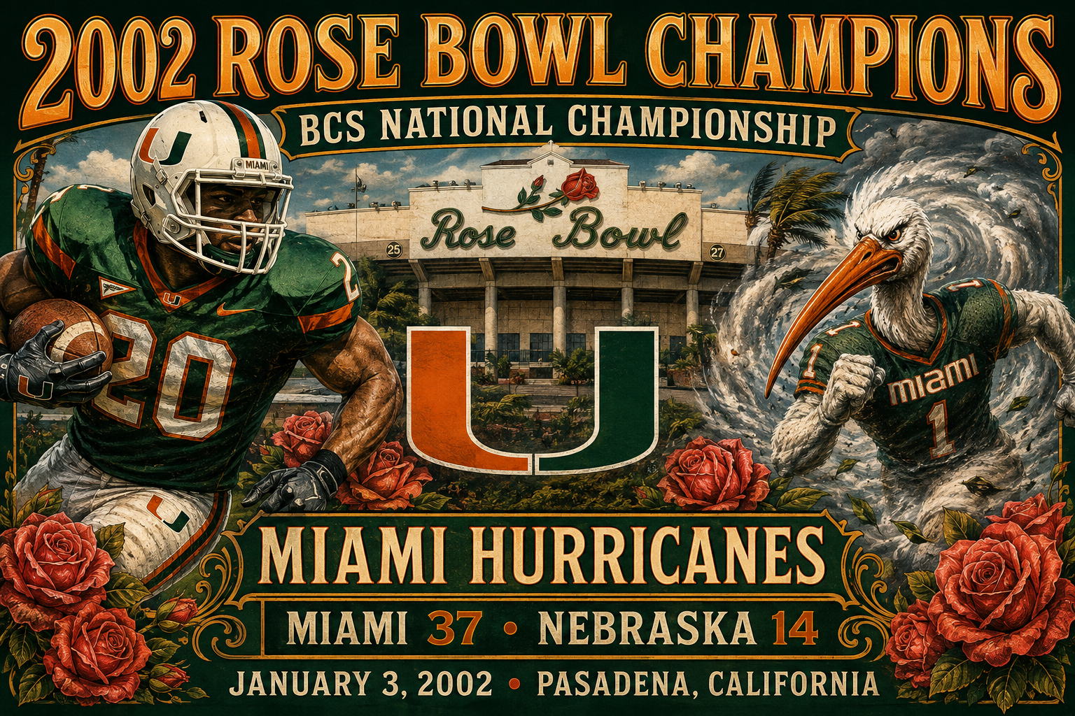 2002 Rose Bowl Champions Miami Hurricanes Wall Art