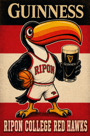 Guinness-Style Ripon College Red Hawks Toucan Basketball Poster
