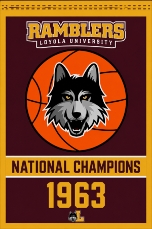 Loyola Ramblers 1963 National Champions Wolf Basketball Wall Art