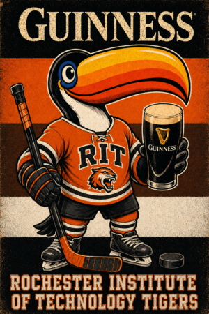Guinness RIT Tigers Hockey Toucan Vintage-Style Poster