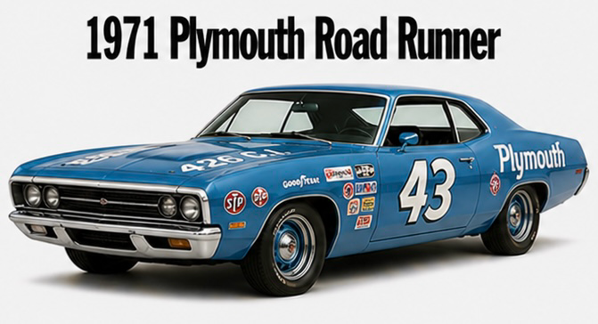 1971 Plymouth Road Runner #43 Blue Racing Car Wall Art