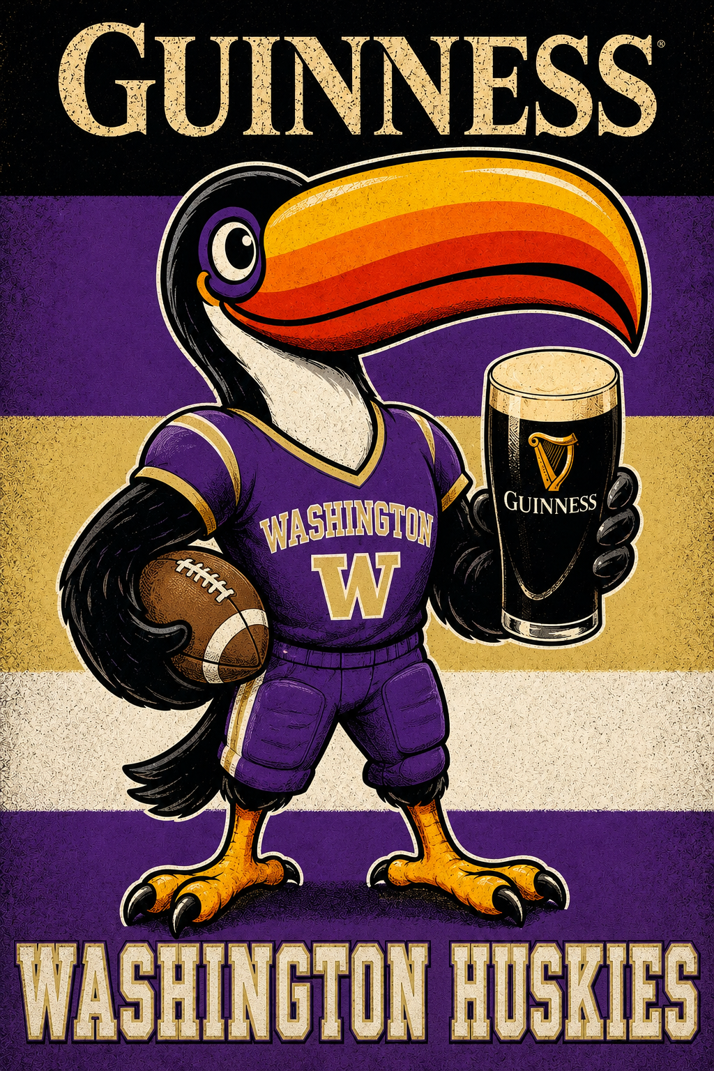Guinness-Style Washington Huskies Toucan Football Wall Art