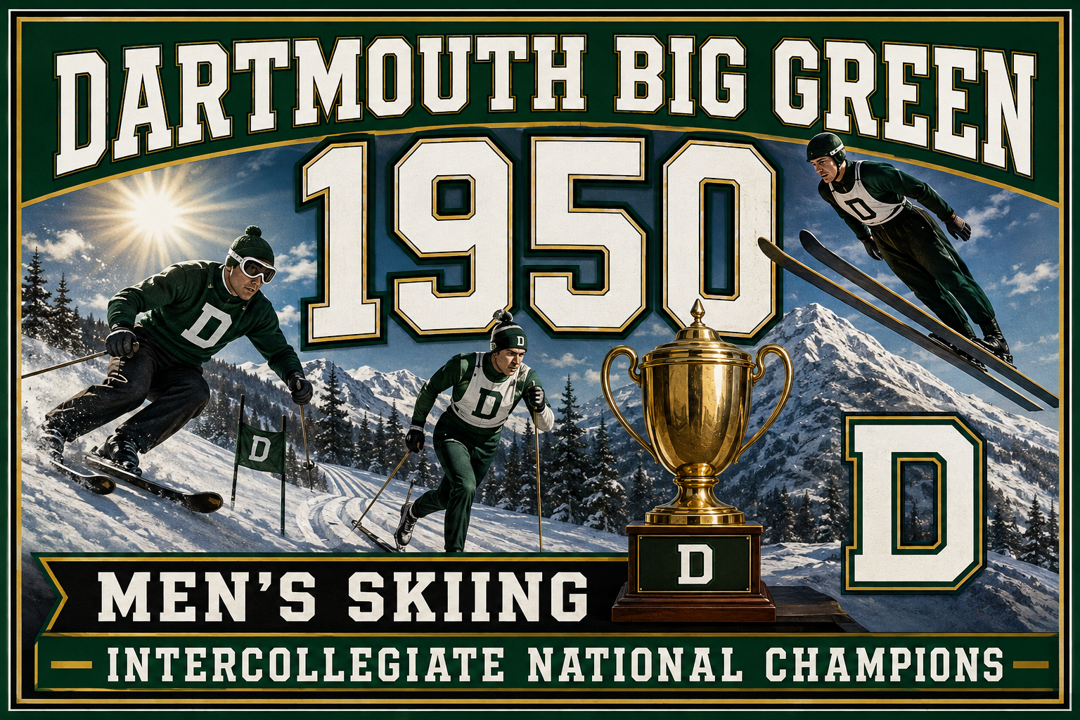 Dartmouth Big Green 1950 Men’s Skiing Championship Wall Art