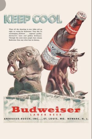 Budweiser Keep Cool Bull and Buffalo Vintage-Style Beer Poster