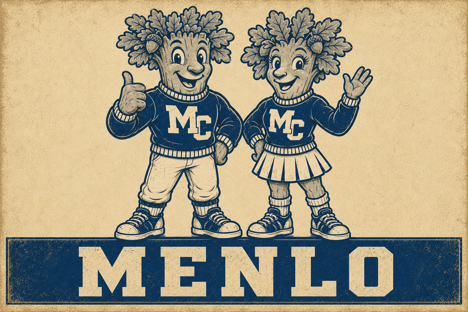 Menlo Leaf Mascot Retro-Style Wall Art Print
