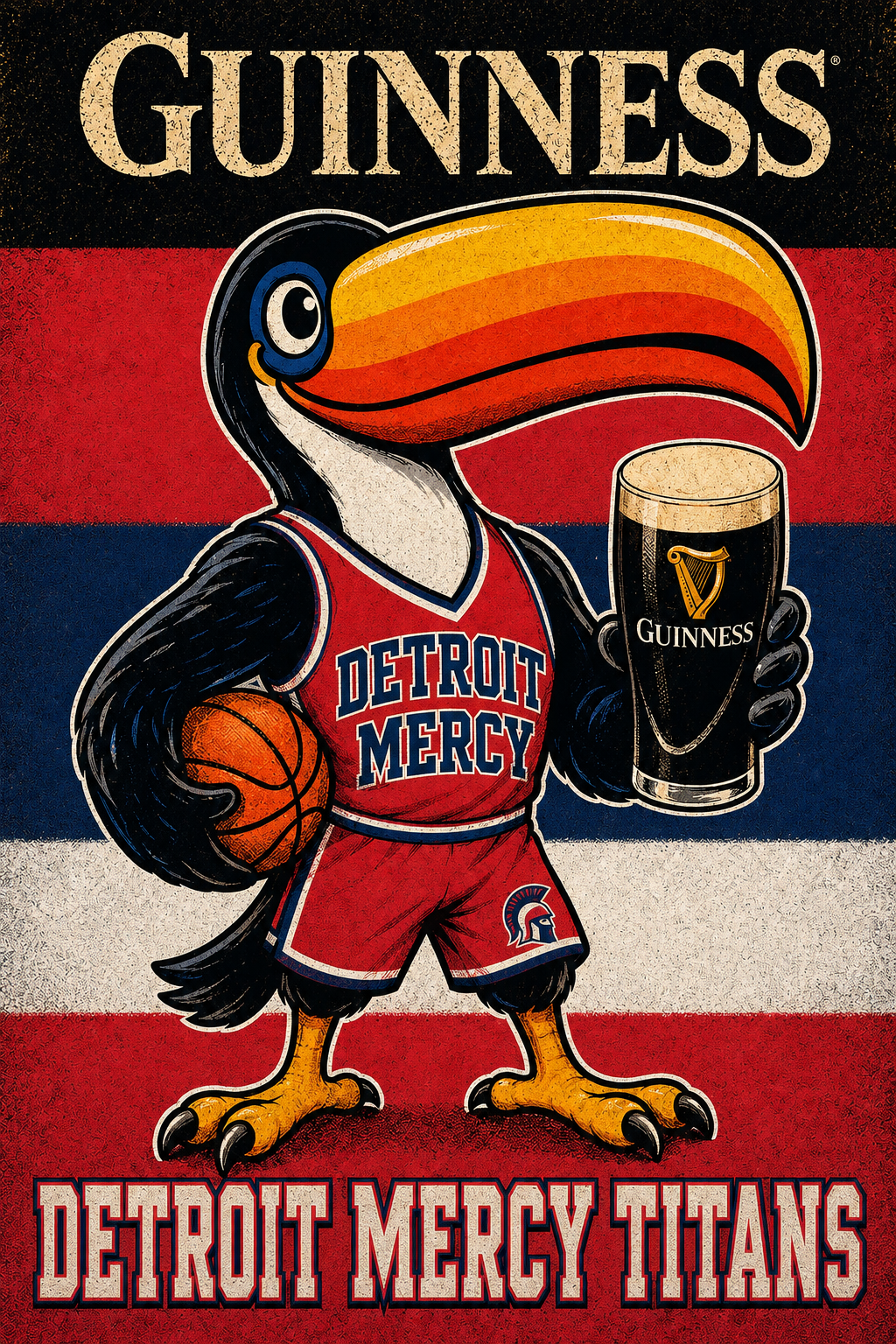 Guinness Toucan Detroit Mercy Titans Basketball Wall Art