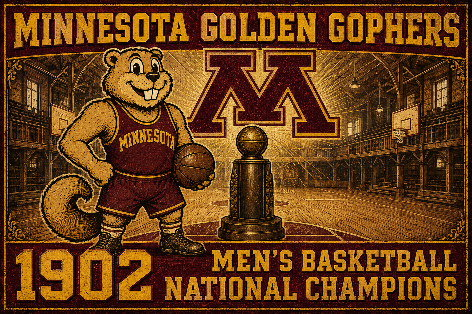 Minnesota Golden Gophers 1902 Basketball Vintage-Style Wall Art