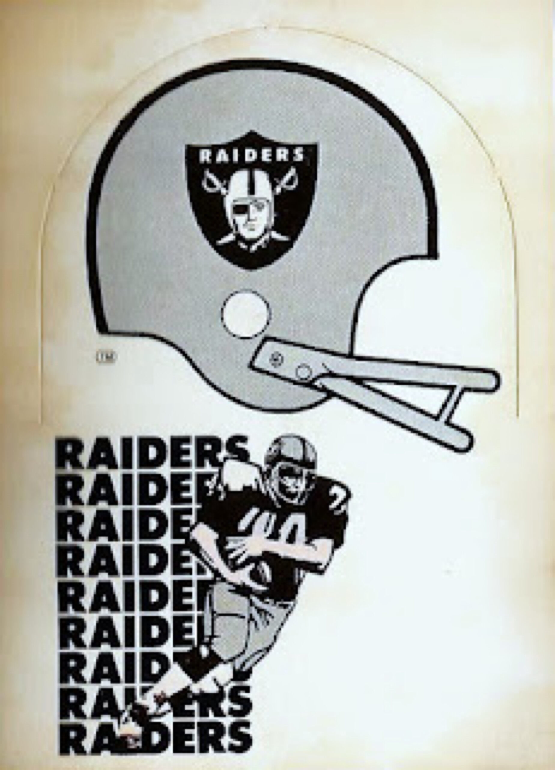 Black and White Raiders Football Helmet Graphic Print
