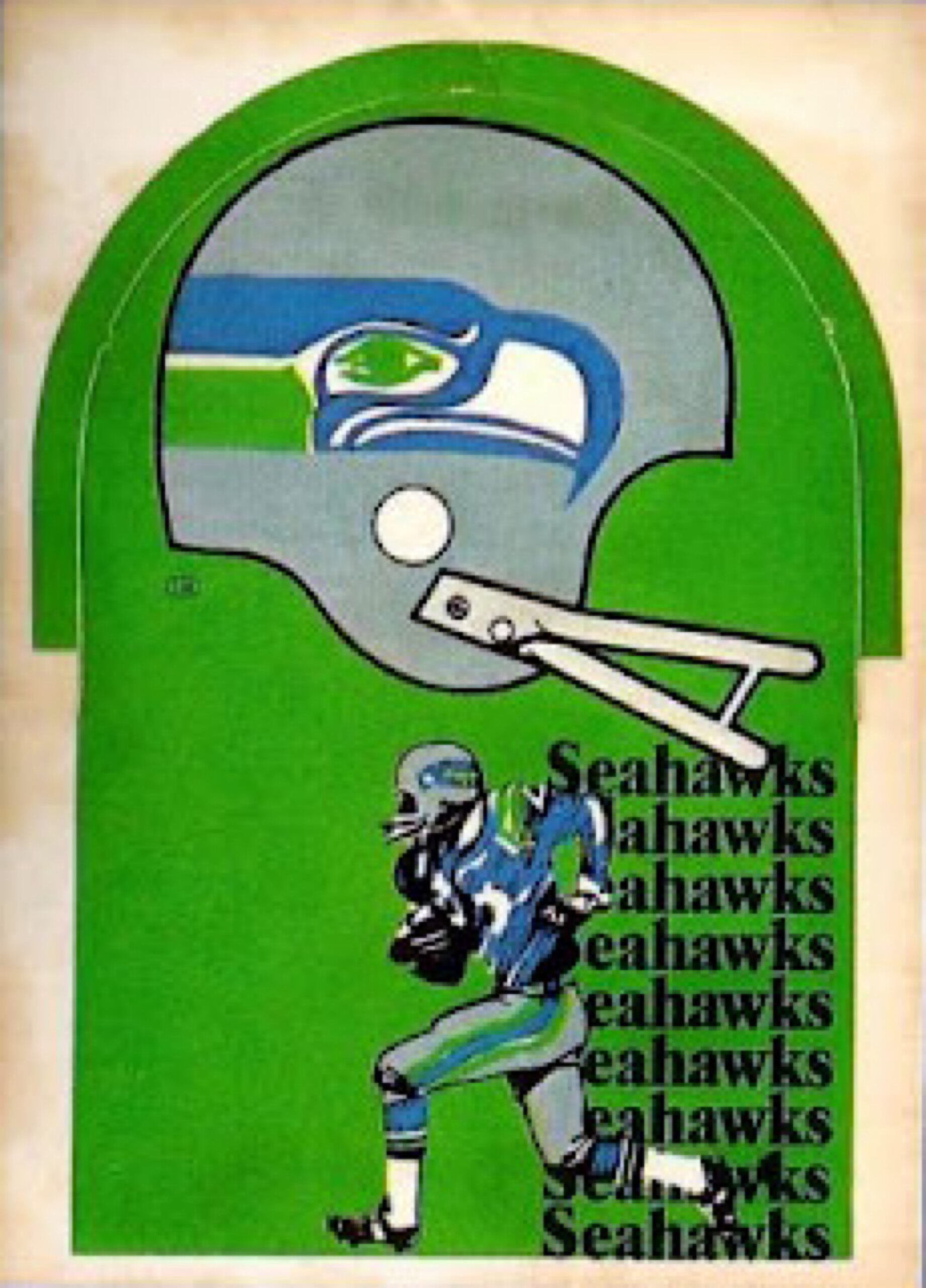 Green Football Helmet and Seahawks-Themed Graphic Wall Art