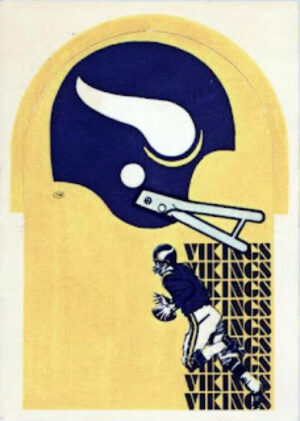 Vintage-Style Viking Helmet and Repeating VIKINGS Wall Art Print