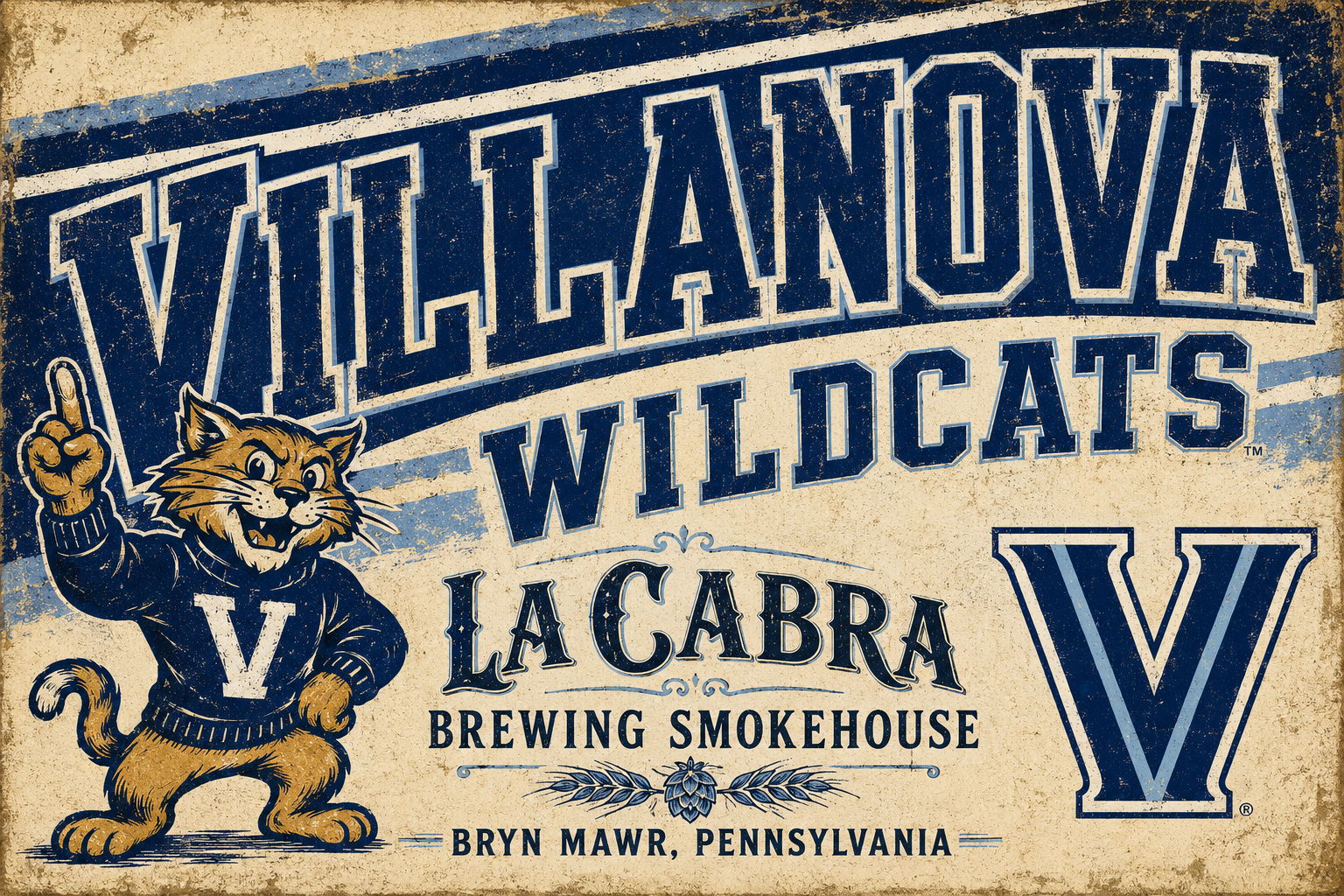 Villanova Wildcats La Cabra Brewing Smokehouse Wall Art