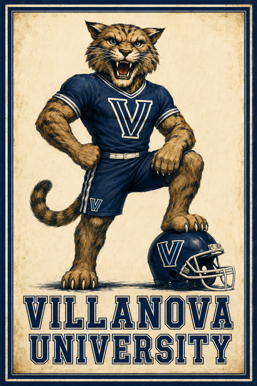 Villanova Wildcat Football Vintage-Style Wall Art Print