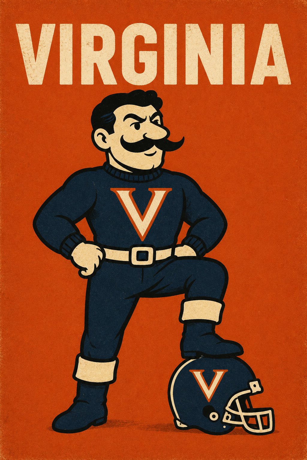 Virginia Football Mascot Vintage-Style Wall Art Print