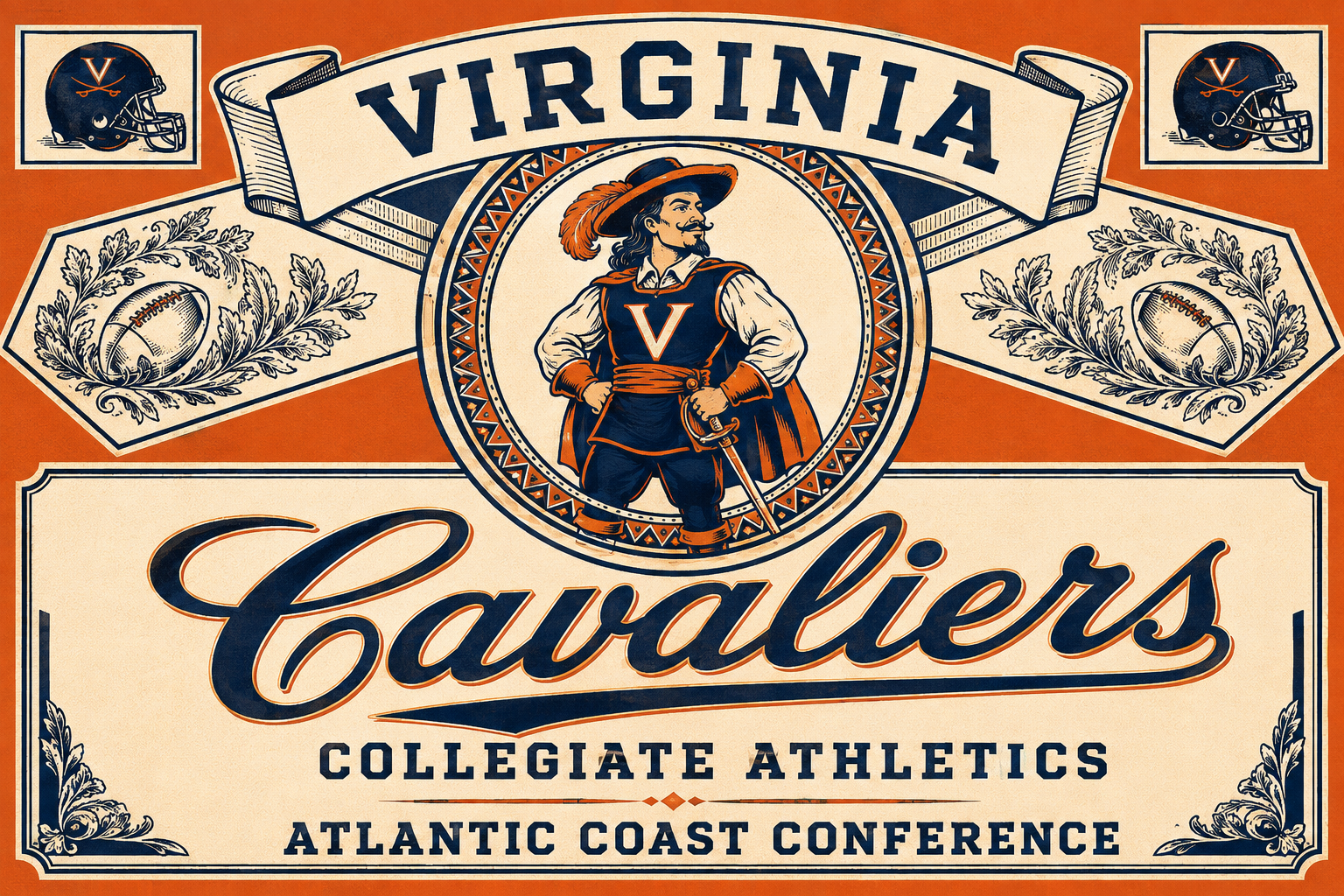 Virginia Cavaliers Vintage-Style Collegiate Athletics Poster
