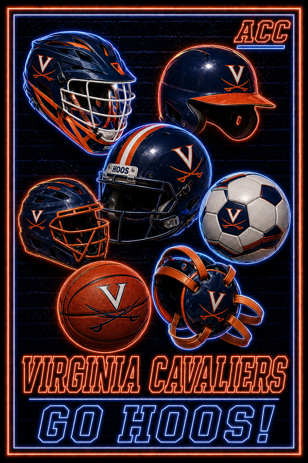 Virginia Cavaliers Sports Equipment Neon-Style Wall Art
