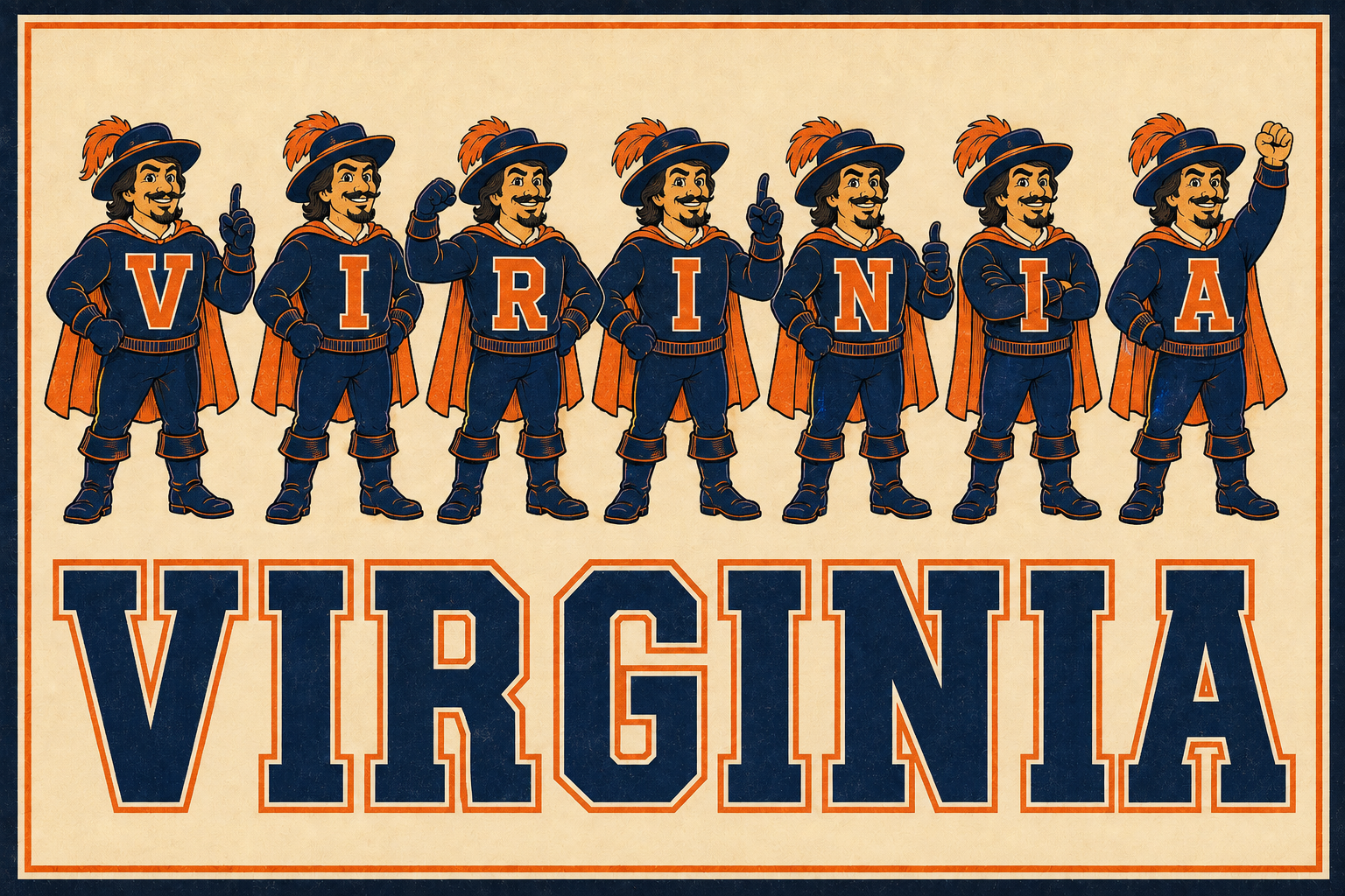 Vintage-Style Virginia Cavalier Character Wall Art Print