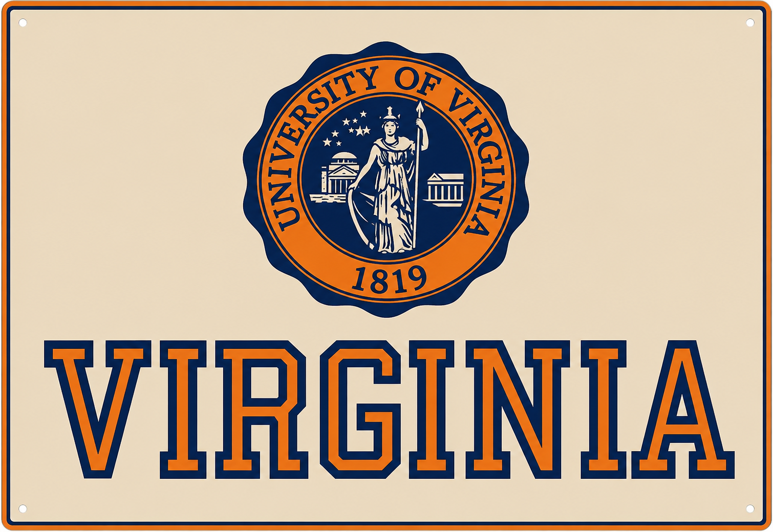 University of Virginia 1819 Navy and Orange Wall Sign