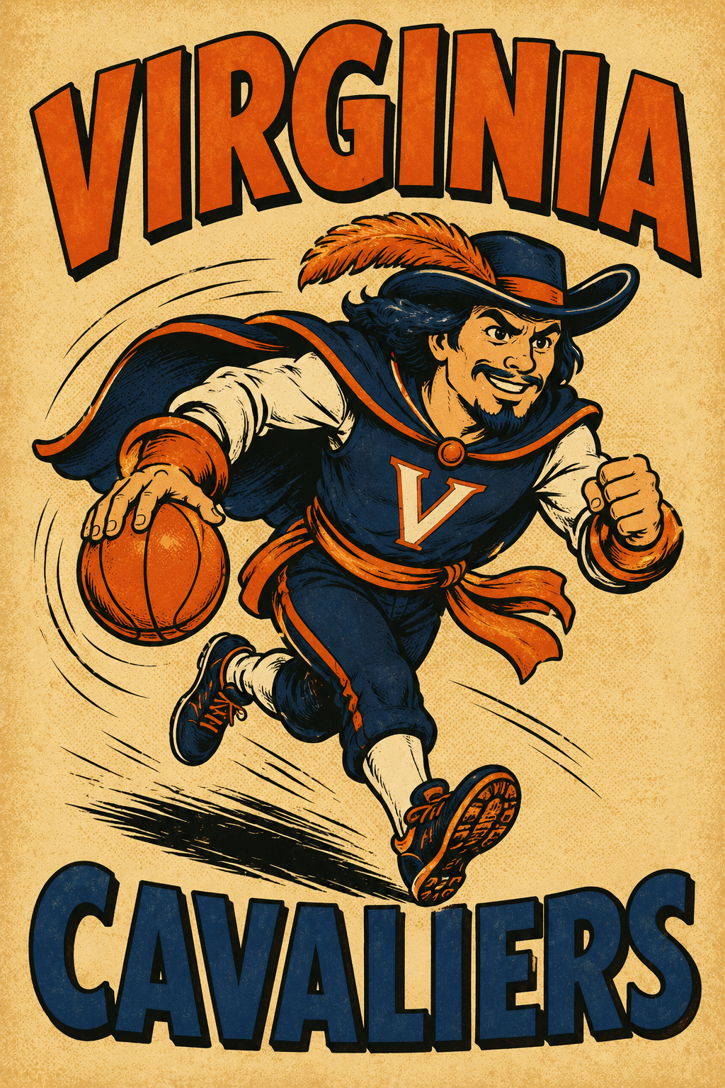 Virginia Cavaliers Retro Basketball Poster