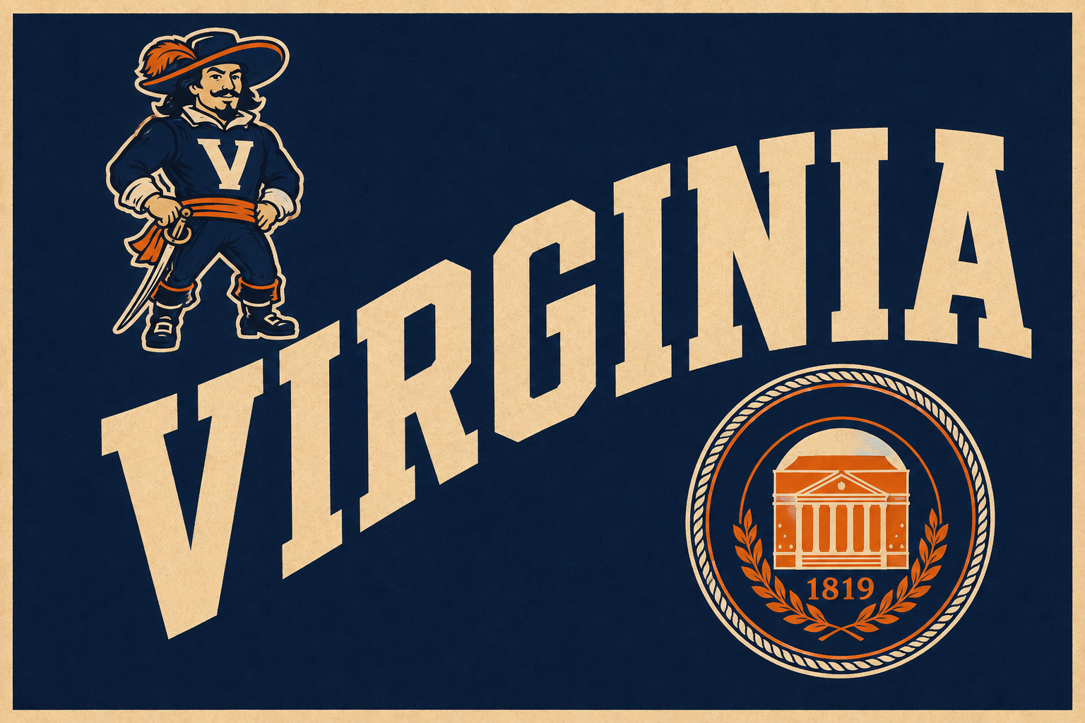 Virginia Cavalier and 1819 Emblem Vintage-Style Wall Art