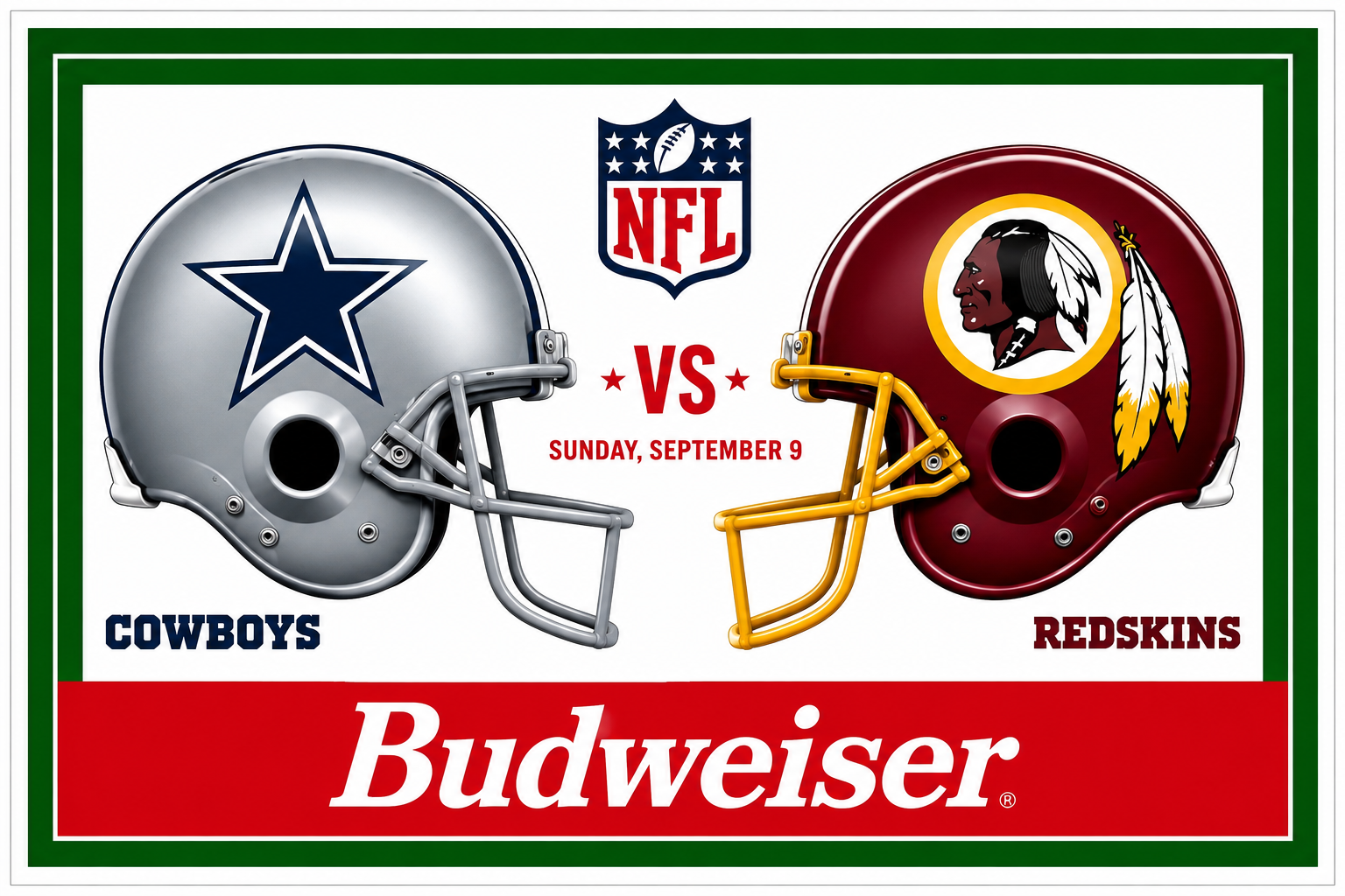 Cowboys vs Redskins Football Budweiser Wall Art
