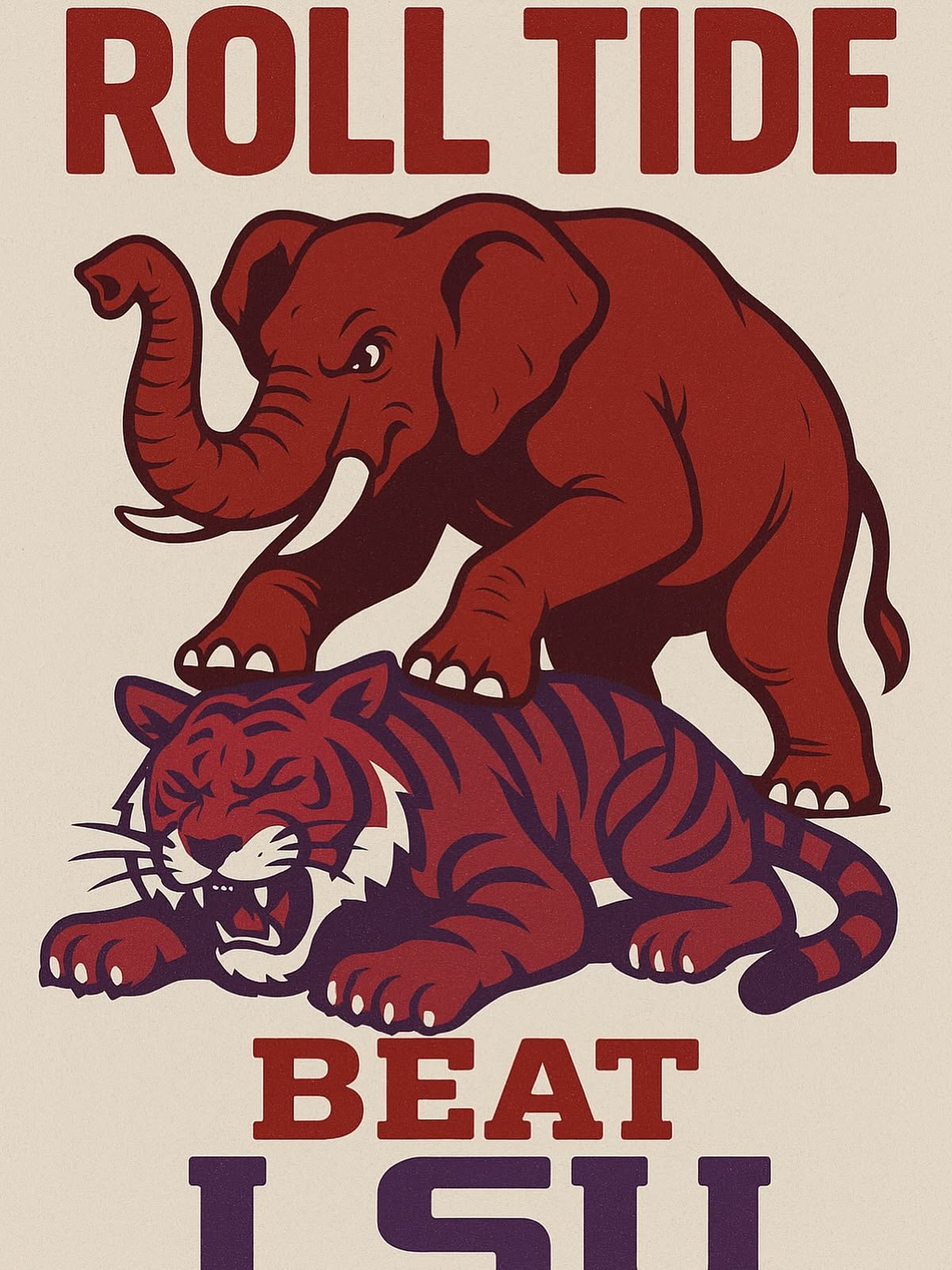 Roll Tide Beat LSU Elephant and Tiger Wall Art