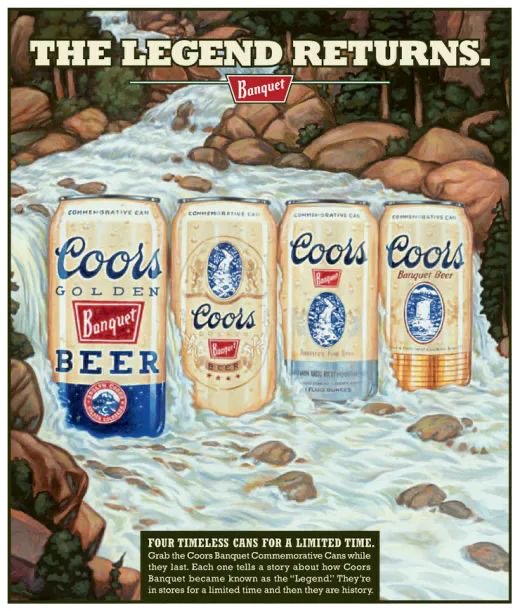 Coors Banquet Beer Waterfall Cans Vintage-Style Wall Art