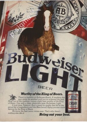 Budweiser Light Beer Horse Vintage-Style Print Advertisement