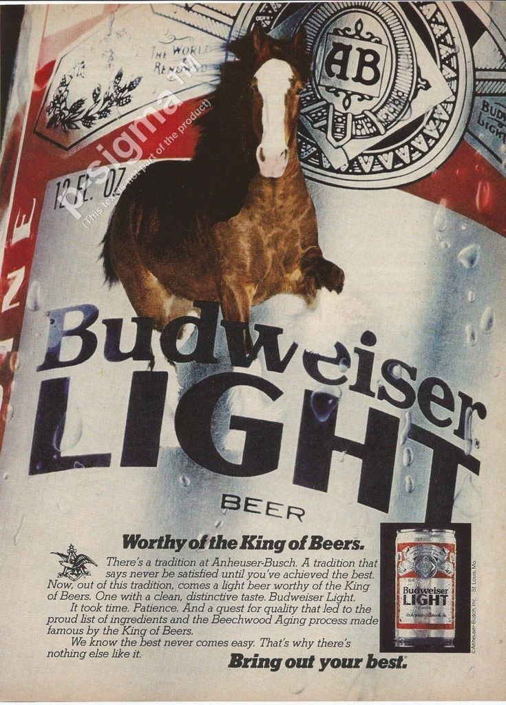 Budweiser Light Beer Horse Vintage-Style Print Advertisement