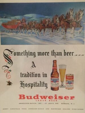 Budweiser Christmas Sleigh Advertising Poster
