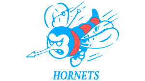 Blue and Red Cartoon Hornets Graphic Print