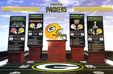 Green Bay Packers 4-Time Super Bowl Champions Wall Art