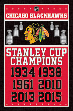 Chicago Blackhawks Stanley Cup Champions 1934–2015 Wall Sign