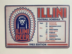 1983 Illini Beer Football Schedule Retro Wall Sign