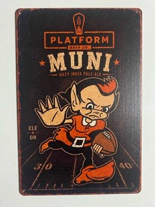 Retro Cartoon Football Player Beer-Themed Wall Sign