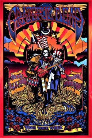 Psychedelic Skeleton Guitarist Concert Poster Wall Art