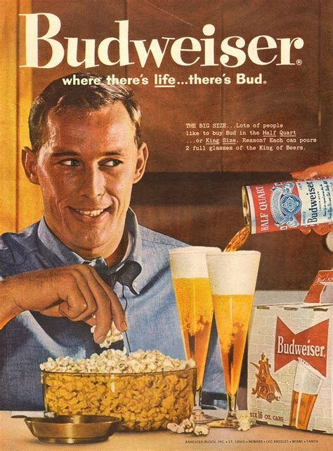 Budweiser Beer Advertisement with Popcorn and Champagne Flutes