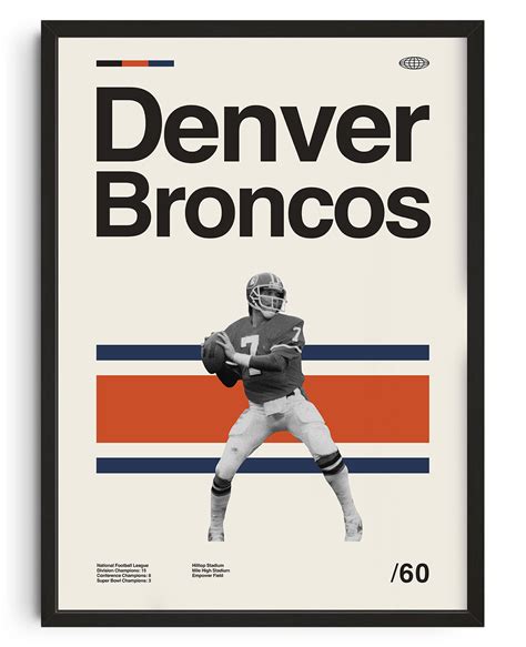 Denver Broncos Football Player Framed Style Wall Art Print