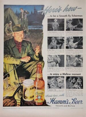 Hamm's Beer Smooth Fly Fisherman Illustrated Advertising Print