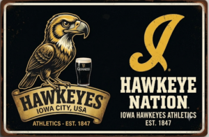 Hawkeye Nation Iowa City Athletics Vintage-Style Metal Sign