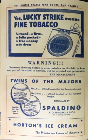 Lucky Strike, Spalding Baseball & Horton's Ice Cream Advertising Page