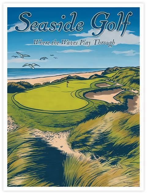 Seaside Golf Coastal Course Illustrated Wall Art