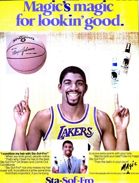 Magic Johnson Lakers Sta-Sof-Fro Hair Care Advertisement