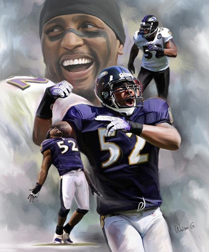 Purple Uniform Football Players Portrait Artwork