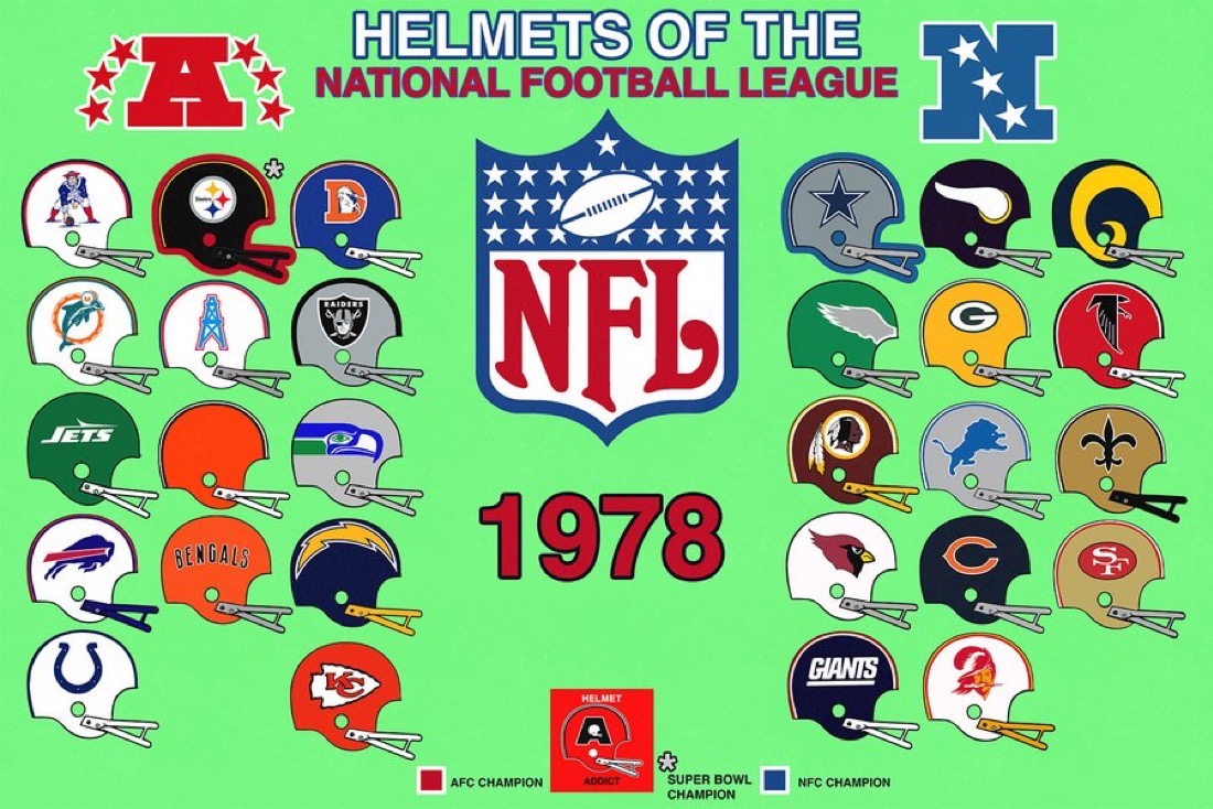 1978 NFL Football Helmet Teams Wall Art Print