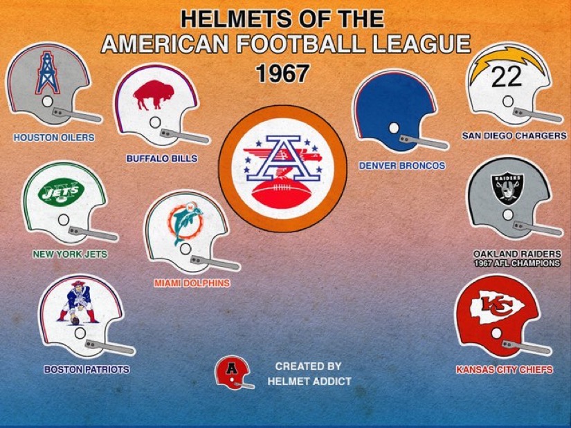 1967 American Football League Helmet Graphic Wall Art