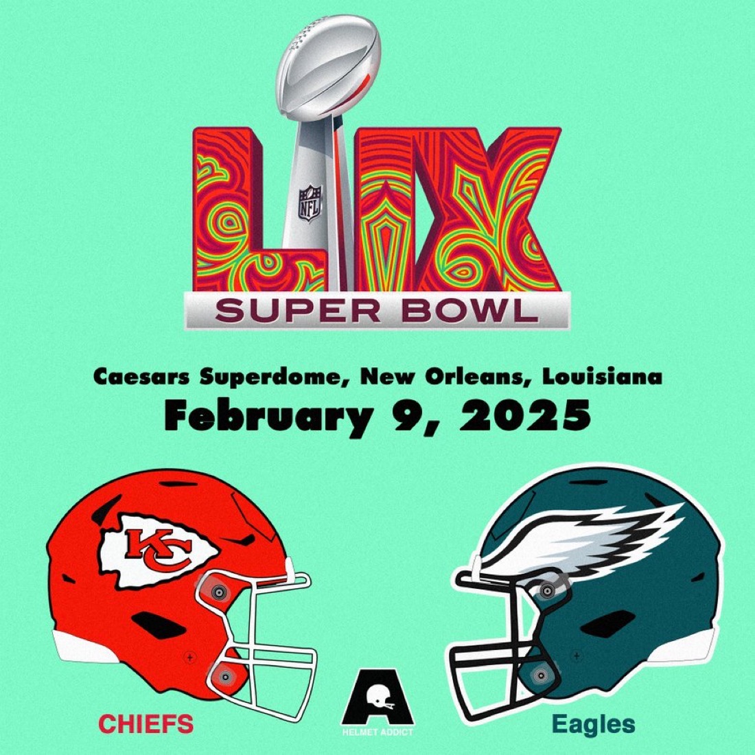 Super Bowl 2025 Chiefs vs Eagles Illustrated Wall Art